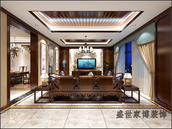 新中式别墅客厅吊顶装修效果图