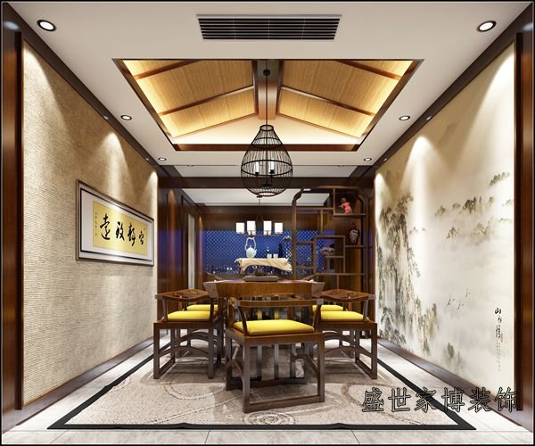 新中式别墅负一楼休闲娱乐茶室装修效果图