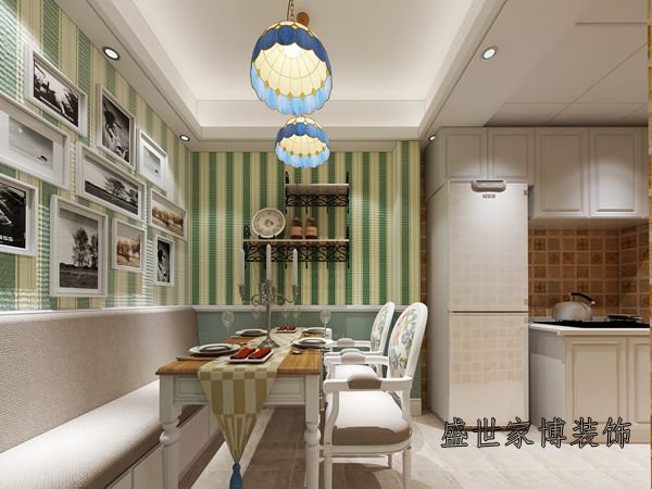现代简约90平小户型厨房与餐厅装修效果图